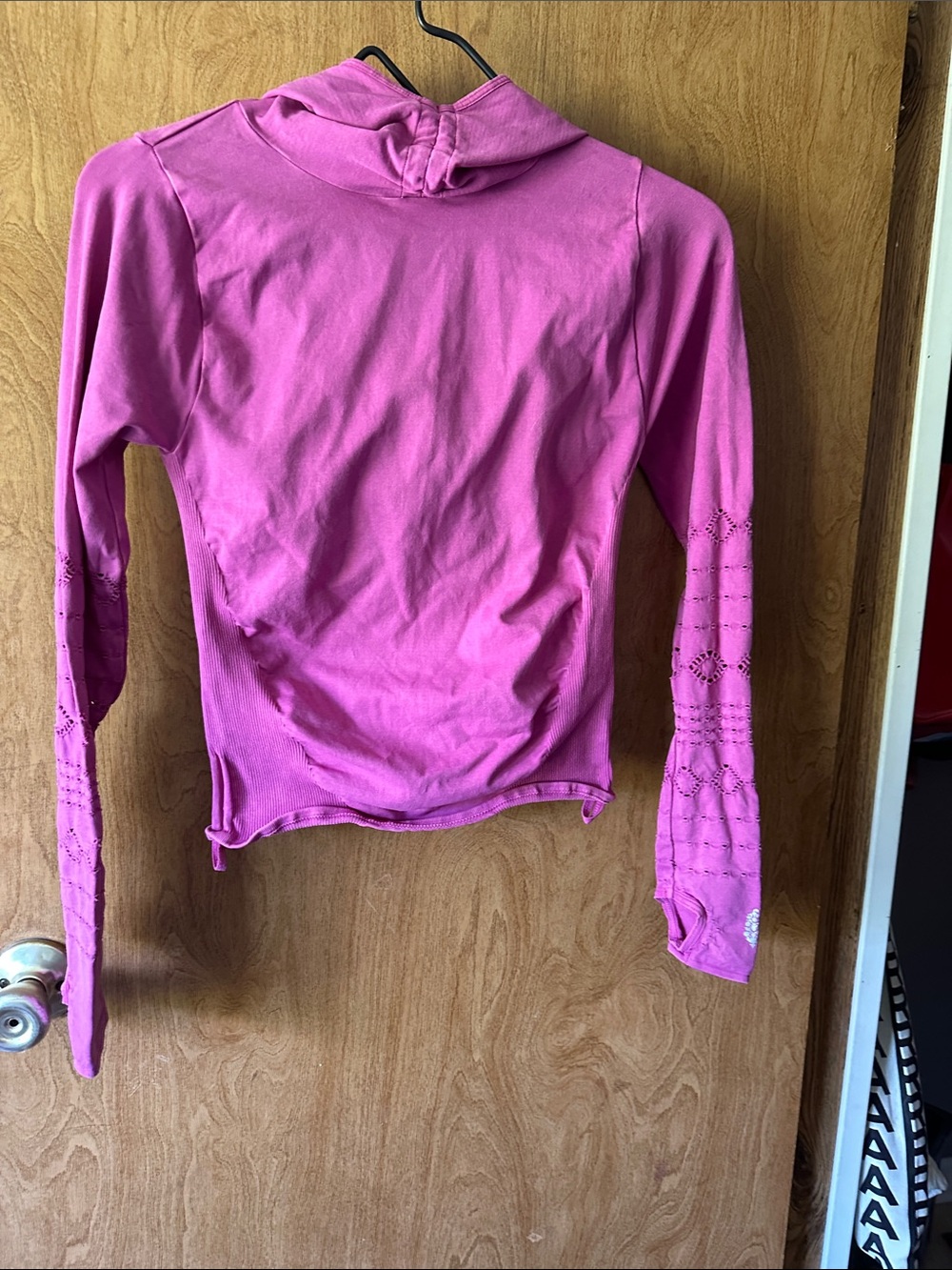 FP Movement by Free People Hot Pink Eyelet Sleeve Hoodie